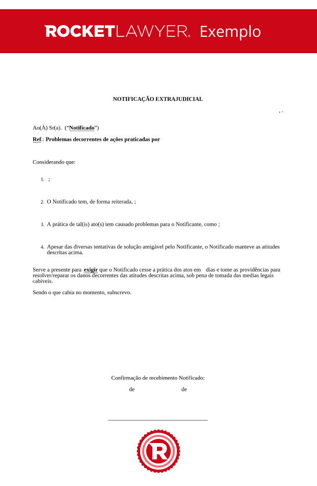 Modelo de Notificação Extrajudicial entre Vizinhos e ou Condomínio